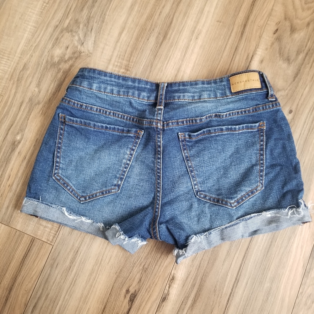 Aeropostal Floral Embroidered Dark Wash Denim Shorty Shorts - Picture 8 of 8